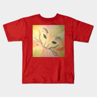 Colorful Abstract Cat Face With Hearts Kids T-Shirt